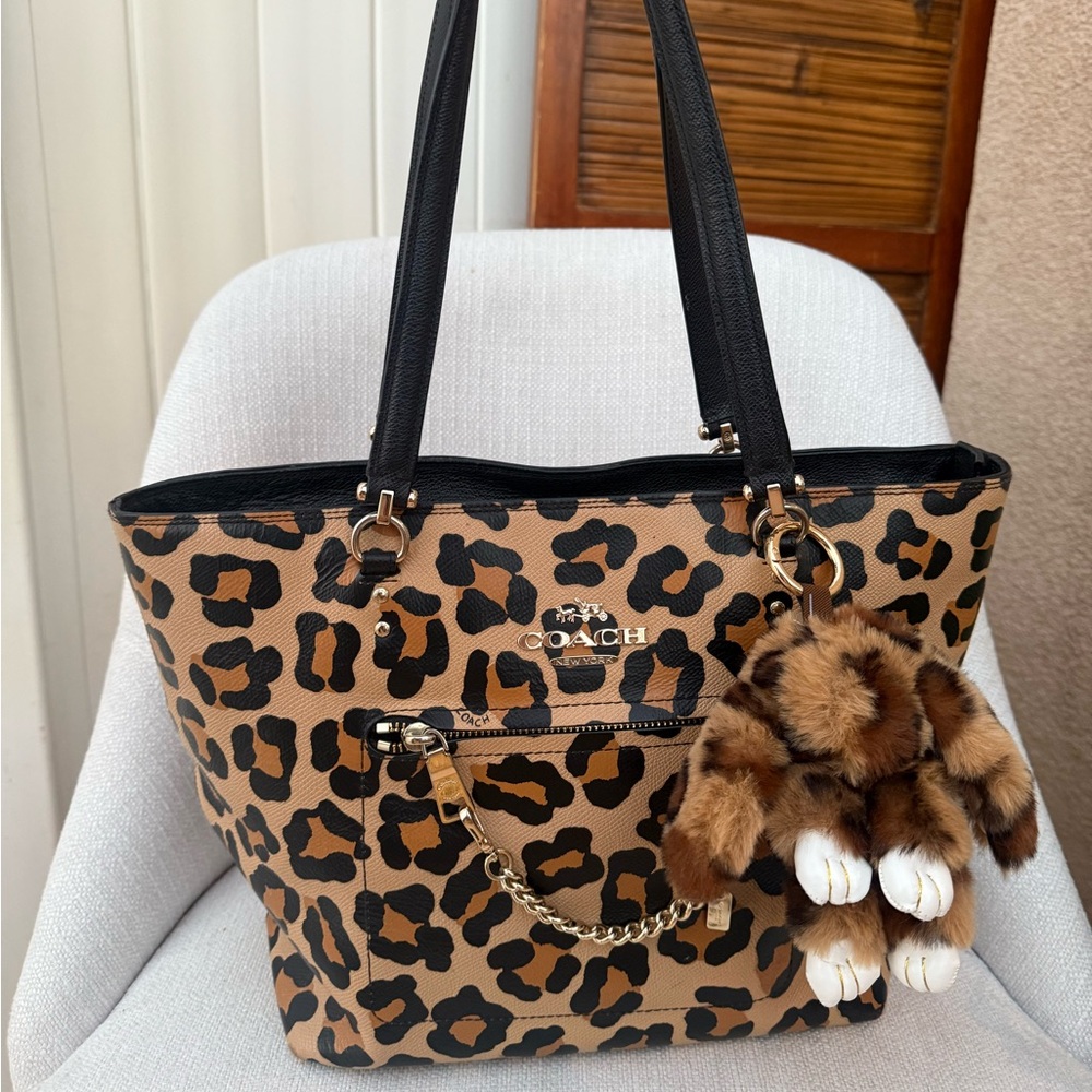 Coach Leopard Pattern Tote - Brown and Black